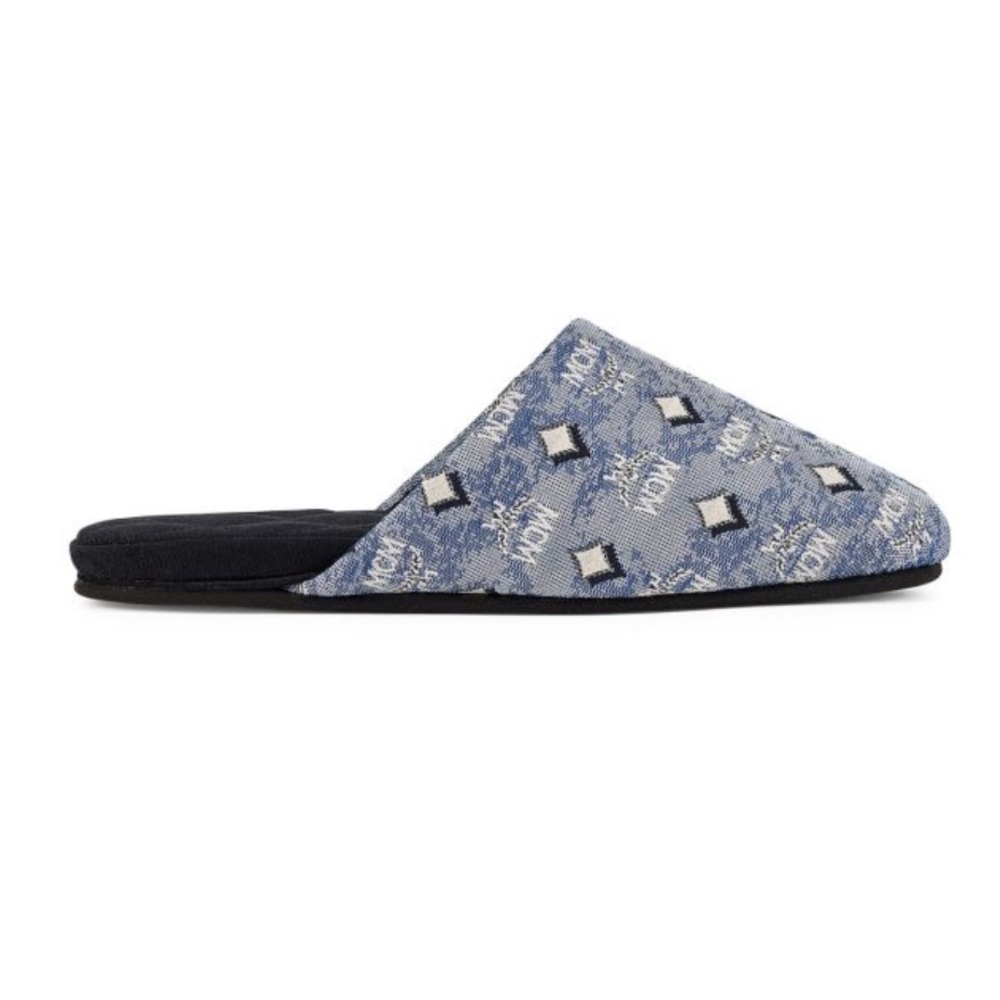 MCM Vintage Monogram Print Slippers Blue S/M